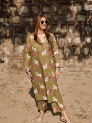 हरा Pichwai Cotton Co-ord Set