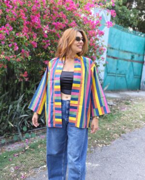 COLOURFUL STRIPES KIMONO SHRUG (FREE SIZE)