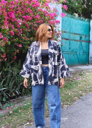 BLACK TRIBAL KIMONO SHRUG (FREE SIZE)