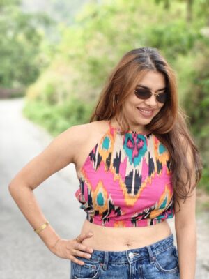 PINK IKKAT CROP TOP