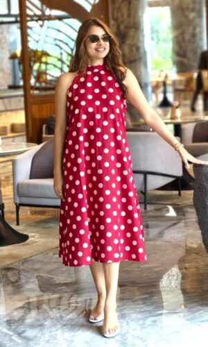 WINE RETRO POLKA DRESS