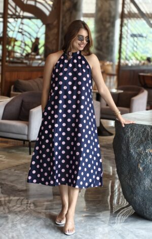 DARK BLUE RETRO POLKA DRESS